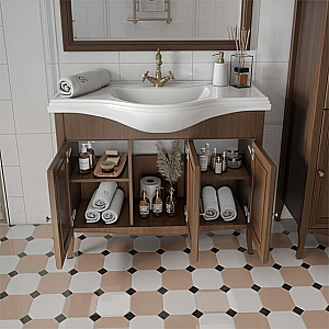 Тумба с раковиной Caprigo Lion 105 три двери, античный орех для ванной в интернет-магазине Sanbest