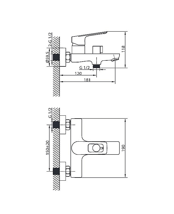 Смеситель для ванны Elghansa Brunn 2381506 хром купить в интернет-магазине сантехники Sanbest