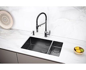 Кухонная мойка Paulmark Next 69/2S PM226944-GM вороненая сталь купить в интернет-магазине сантехники Sanbest