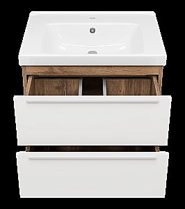 Тумба с раковиной Misty Карат - 65 П-Кар09065-01/19-2Я белый/темное дерево для ванной в интернет-магазине Sanbest