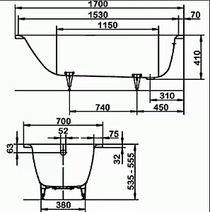 Ванна стальная Kaldewei Saniform Plus 363-1 170х70 111830000001 Antislip белый купить в интернет-магазине Sanbest