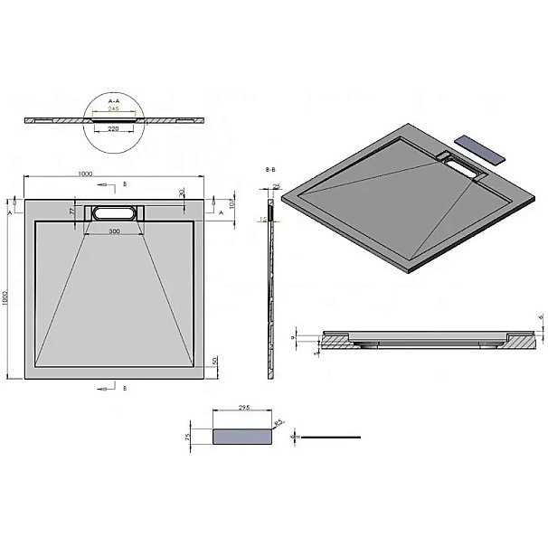 Душевой поддон Esbano Luxe 100х100 ESPLX100W белый матовый купить в интернет-магазине Sanbest