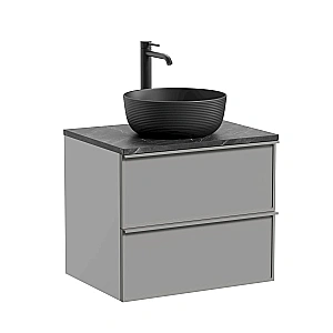 Тумба с раковиной и столешницей Sancos Velta 60 VL60WG+CN6073MB теплый серый матовый/раковина черная матовая для ванной в интернет-магазине Sanbest