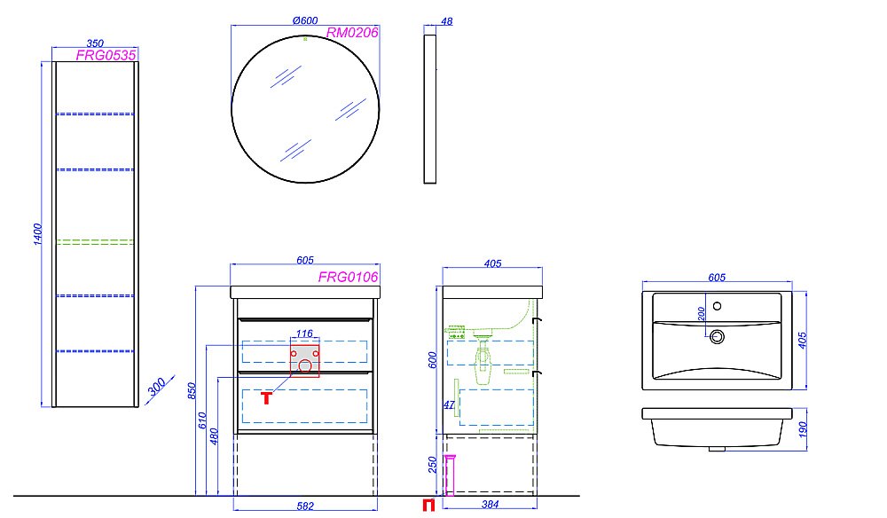 Тумба с раковиной Aqwella Fargo T6/DB для ванной в интернет-магазине Sanbest