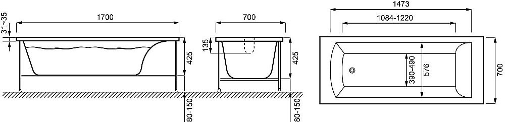 Ванна акриловая Jacob Delafon OVE 170x70 купить в интернет-магазине Sanbest