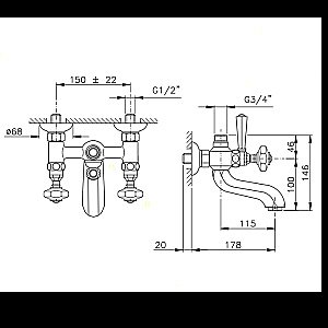 Смеситель для ванны Nicolazzi Teide Four 1900BZ45 Бронза купить в интернет-магазине сантехники Sanbest