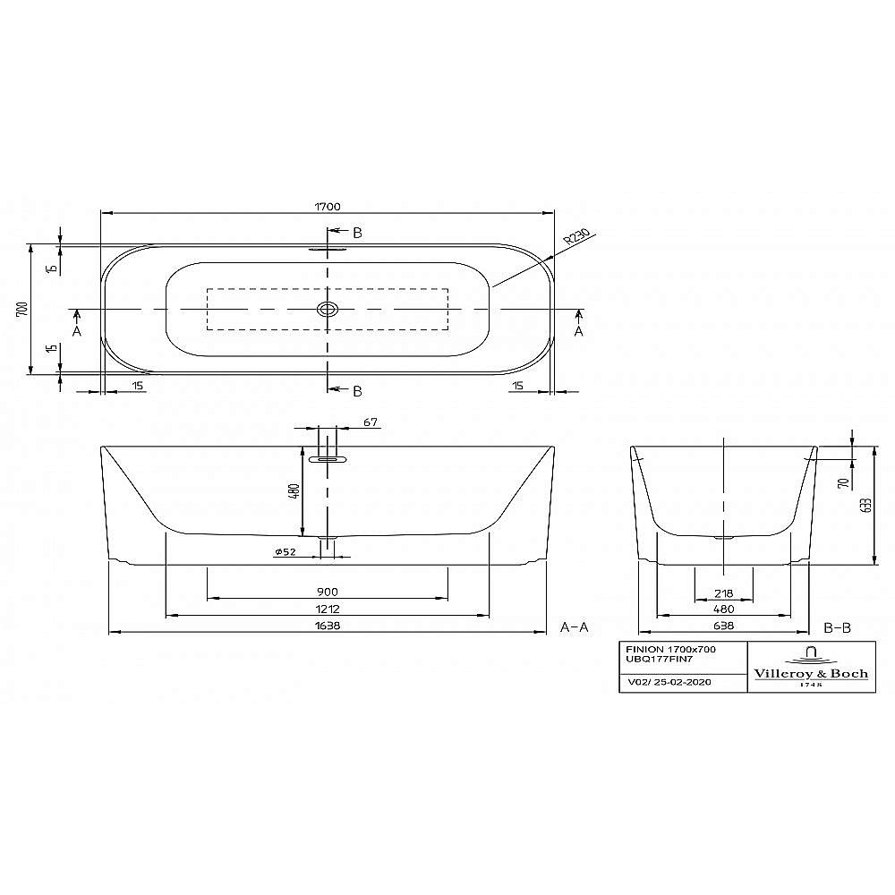 Ванна Villeroy&Boch Finion UBQ177FIN7N100V101 170x70 альпийский белый купить в интернет-магазине Sanbest