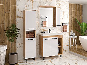 Тумба с раковиной Misty Крафт - 80 П-Кра-07080-011 белый/светлое дерево для ванной в интернет-магазине Sanbest