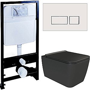 Унитаз Boheme Zen 967-B с инсталяцией и кнопкой 664-W черный/белый, безободковый купить в интернет-магазине Sanbest