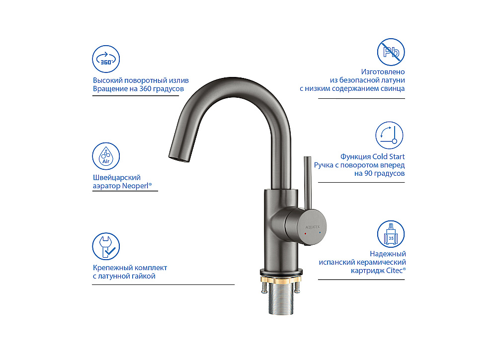 Смеситель для раковины Aquatek Европа AQ1307BGM оружейная сталь купить в интернет-магазине сантехники Sanbest