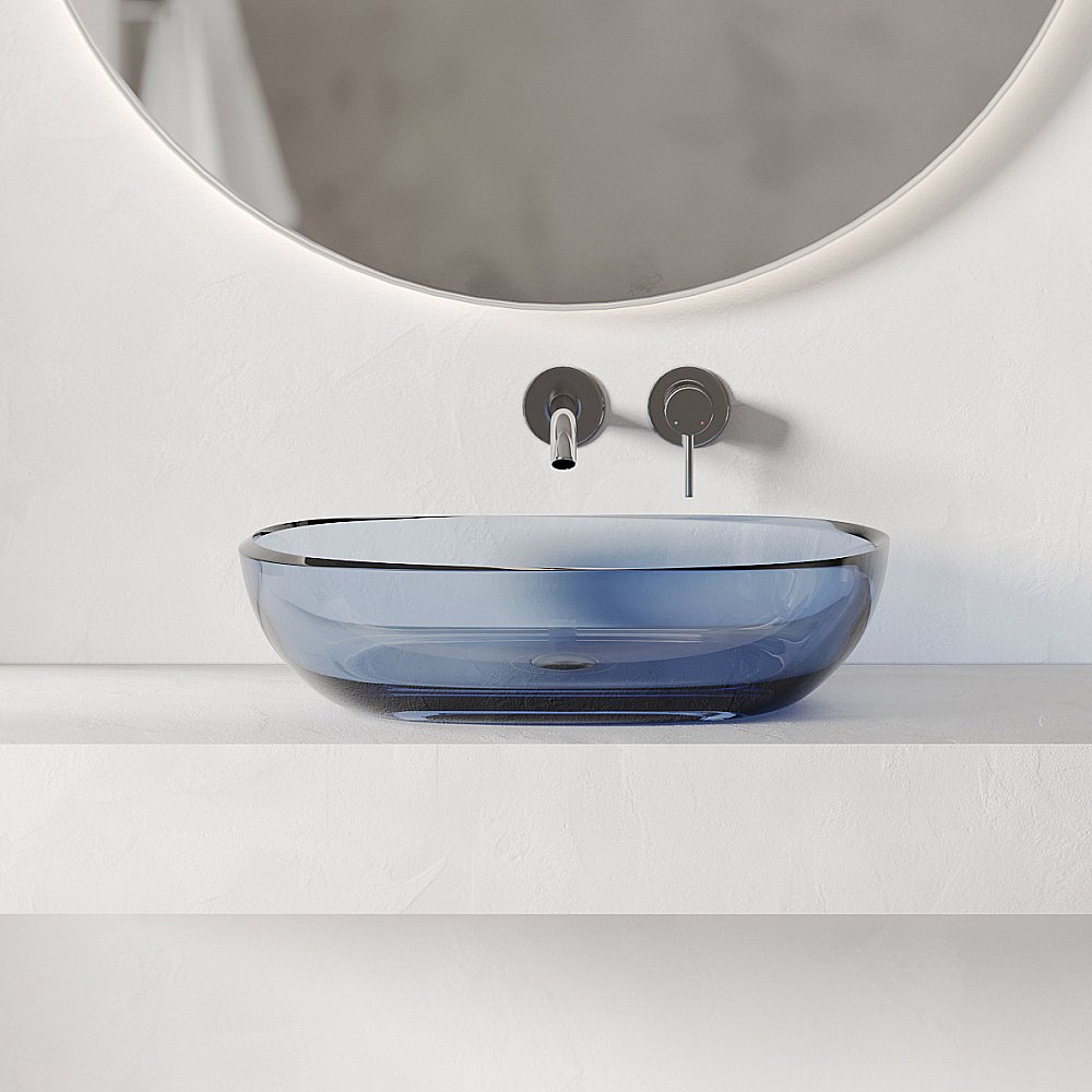 Раковина накладная прозрачная ABBER Kristall AT2805Saphir синяя купить в интернет-магазине Sanbest