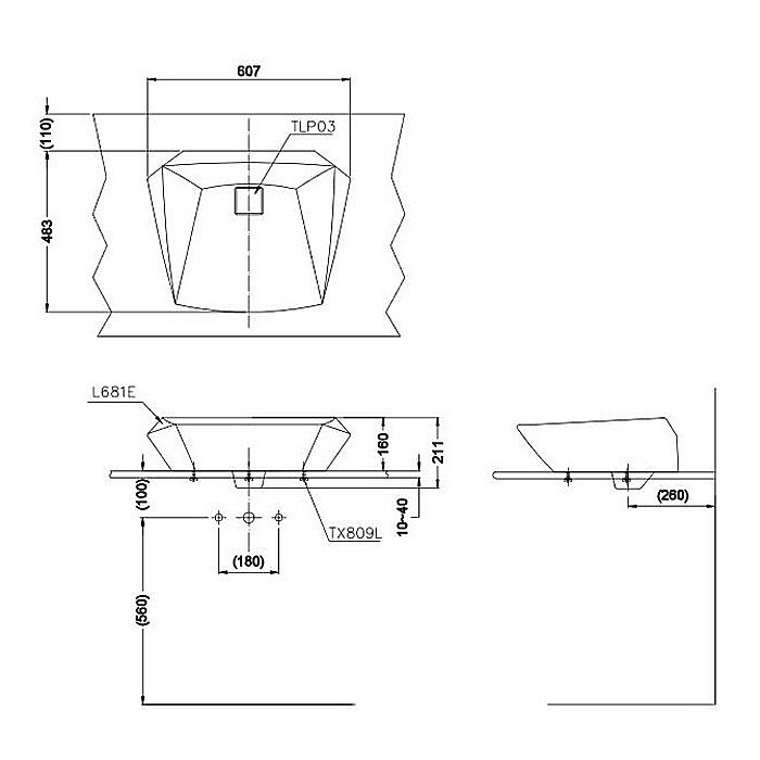 Раковина Toto Jewelhex 61 LW681B#W белая купить в интернет-магазине Sanbest