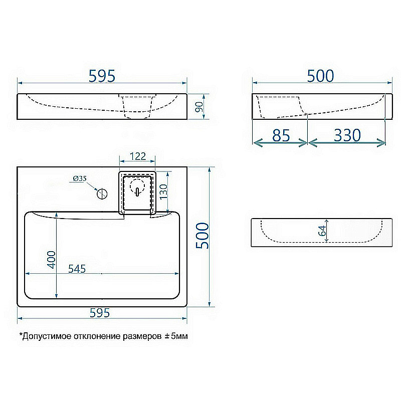 Раковина Azario Sharp New 60 CS00105718 белая купить в интернет-магазине Sanbest