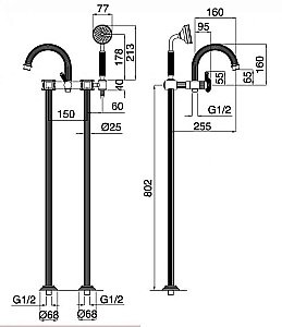 Смеситель для ванны Cezares APHRODITE-VDP-03/24-S1 золото купить в интернет-магазине сантехники Sanbest