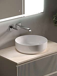 Тумба с раковиной Sancos SNOB R 80 со столешницей, бежевая матовая для ванной в интернет-магазине Sanbest