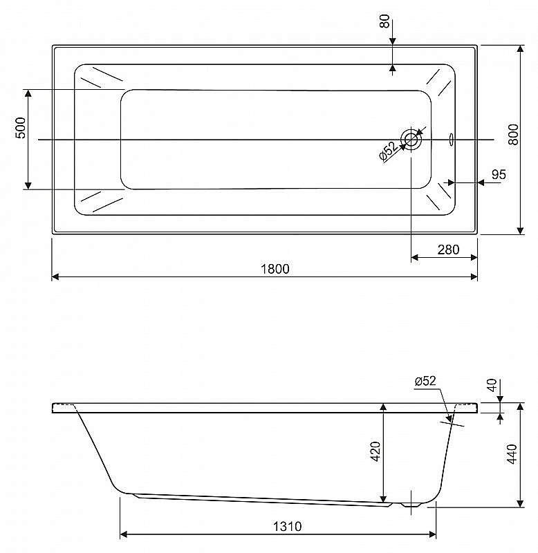 Ванна акриловая Cezares PLANE SOLO MINI-180-80-42-W37 купить в интернет-магазине Sanbest