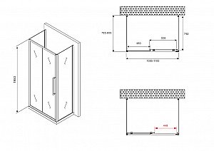 Душевой уголок Abber Schwarzer Diamant AG30110BMH-S80BM-S80BM 110х80 стекло матовое/профиль черный купить в интернет-магазине Sanbest