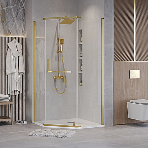 Душевой уголок Grossman Pragma 100х100 302.K33.03.1010.32.00 стекло прозрачное/профиль золото брашированное купить в интернет-магазине Sanbest