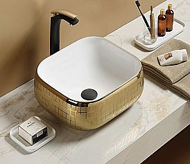 Раковина накладная Ceramalux NC 45 C1068 белая, золотая купить в интернет-магазине Sanbest