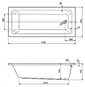 Ванна акриловая Cezares PLANE SOLO MINI-170-80-42-W37 купить в интернет-магазине Sanbest