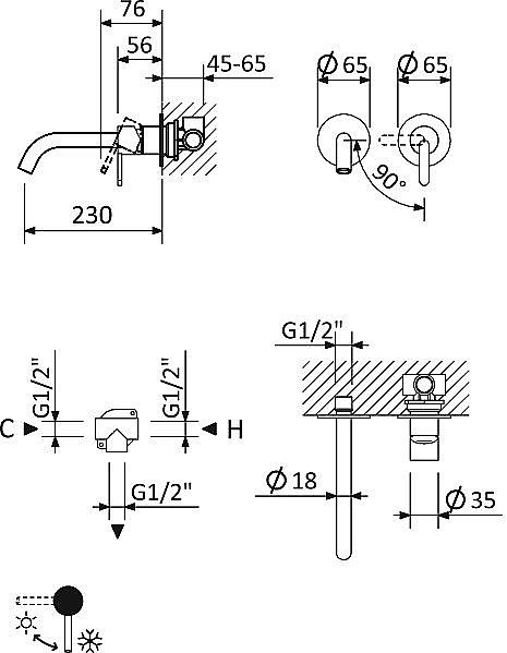 Смеситель для раковины Cezares LEAF-BLI2-L-MM Стальной матовый купить в интернет-магазине сантехники Sanbest