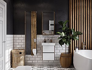 Тумба с раковиной Акватон Сканди 45 белая/дуб рустикальный для ванной в интернет-магазине Sanbest