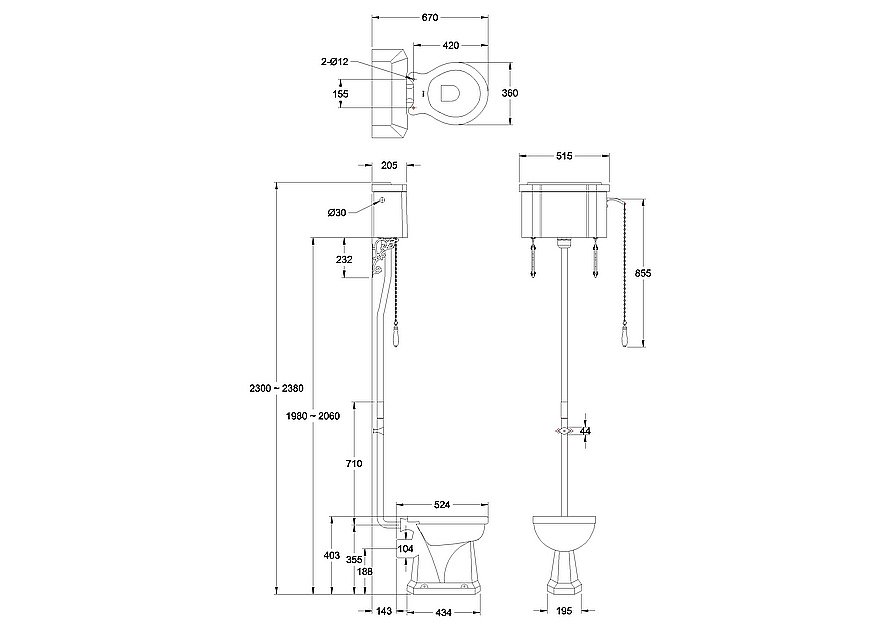 Унитаз Burlington P2-C28S BLA с высоким бачком, ручка черная купить в интернет-магазине Sanbest