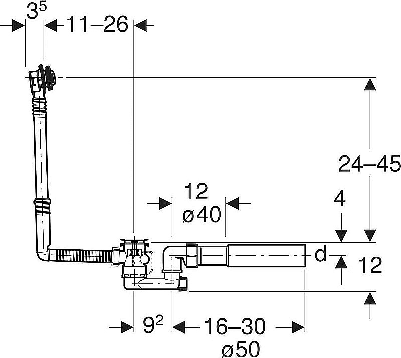 Слив-перелив для ванны Geberit 150.520.21.6 хром купить в интернет-магазине сантехники Sanbest