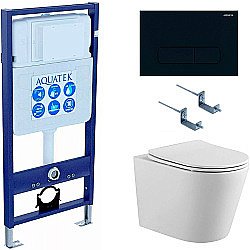 Унитаз Aquatek Вега SET AQUATEK ВЕГА cmp-017 с инсталляцией и черной матовой кнопкой, с крышкой микролифт, безободковый купить в интернет-магазине Sanbest