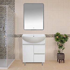 Тумба с раковиной 2 ящ. напольная Misty Амур 60 белая для ванной в интернет-магазине Sanbest