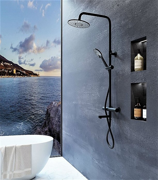 Душевая система Orange Thermo T02S3-911b черный матовый купить в интернет-магазине сантехники Sanbest