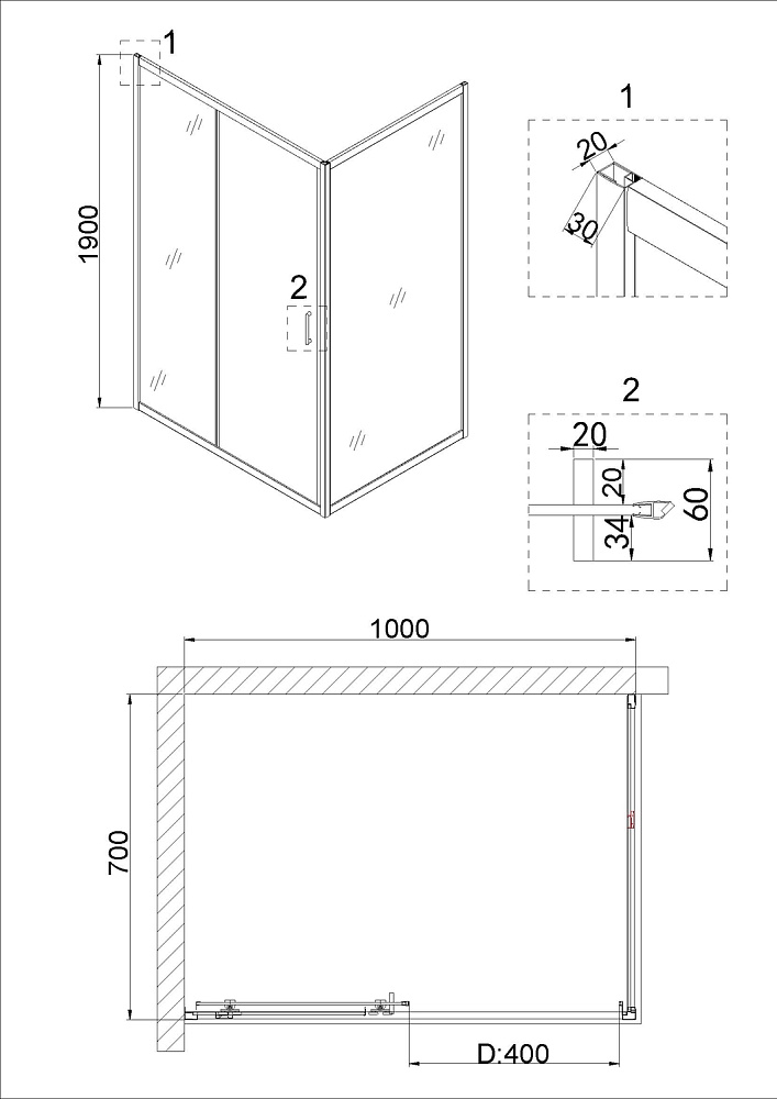 Душевой уголок Niagara Nova NG-42-10AG-NG-A70G 100x70 купить в интернет-магазине Sanbest