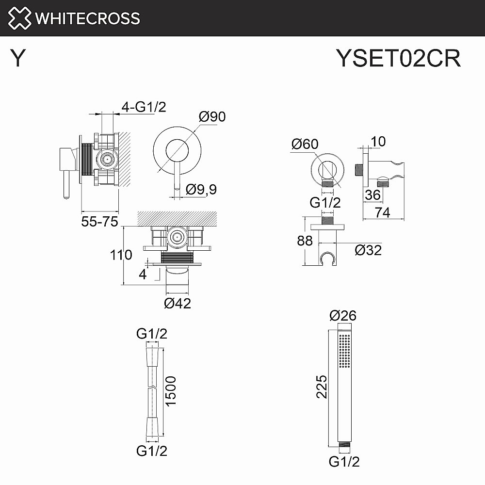 Смеситель для душа WhiteCross Y YSET02CR хром купить в интернет-магазине сантехники Sanbest