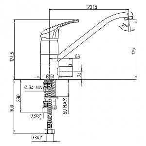 Смеситель для кухни PAINI Creta 42CR5611KM хром купить в интернет-магазине сантехники Sanbest