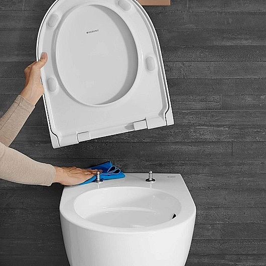 Унитаз подвесной Geberit Acanto 502.718.00.1 белый, с крышкой микролифт, безободковый купить в интернет-магазине Sanbest