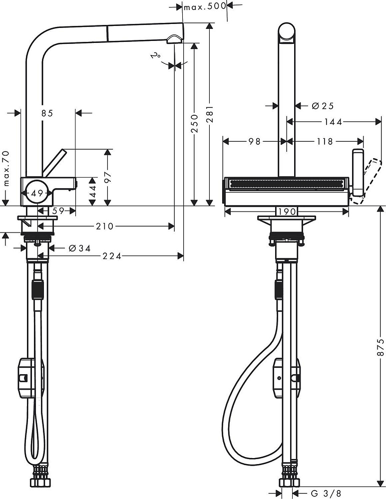 Смеситель для кухни Hansgrohe Aquno Select M81 250 73836000 купить в интернет-магазине сантехники Sanbest