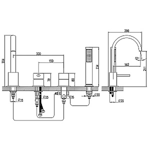 Смеситель для ванны Azario DELICATE AZ-QA28173PA-0307APA черный матовый купить в интернет-магазине сантехники Sanbest