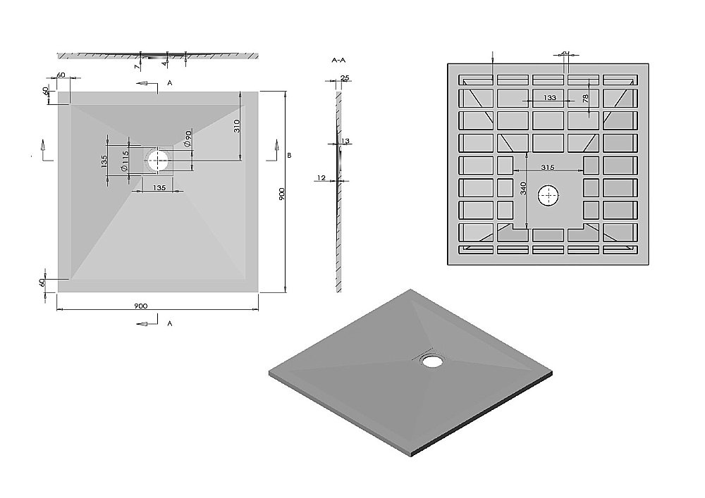 Душевой поддон Vincea VST-4SR9090A 90х90 антрацит купить в интернет-магазине Sanbest