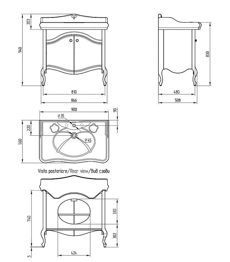 Тумба с раковиной Migliore Impero 90 Noce для ванной в интернет-магазине Sanbest