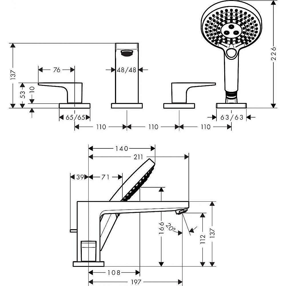 Смеситель для ванны Hansgrohe Metropol 32553000 купить в интернет-магазине сантехники Sanbest