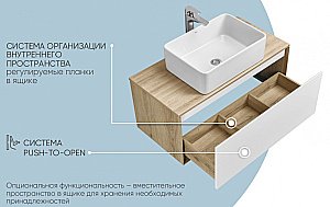 Тумба с раковиной Акватон Либерти 70 со столешницей, дуб эльвезия/белый глянец для ванной в интернет-магазине Sanbest