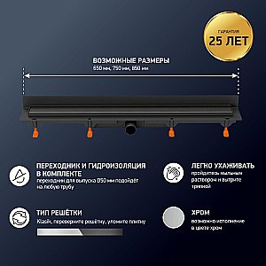 Душевой лоток PAINI Klasik CH750KC2 75 черный матовый купить в интернет-магазине Sanbest