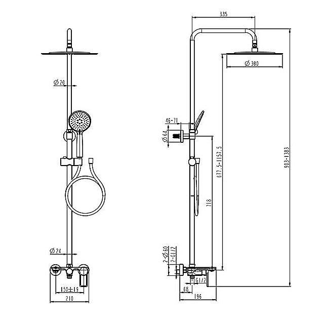 Душевая система Caprigo KUB 54-310 золото матовое купить в интернет-магазине сантехники Sanbest