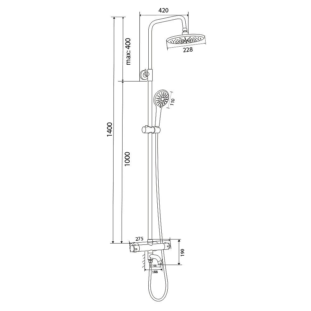 Душевая система с термостатом Olive's TERMO 34511TM хром купить в интернет-магазине сантехники Sanbest