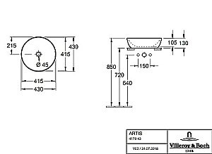 Раковина Villeroy&Boch Artis 417943BCW3 мятный купить в интернет-магазине Sanbest