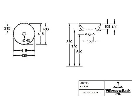 Раковина Villeroy&Boch Artis 417943BCW3 мятный купить в интернет-магазине Sanbest