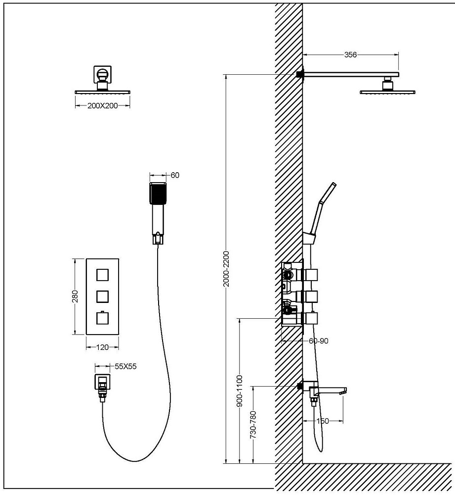 Душевая система Timo Tetra-thermo SX-0199/00SM хром купить в интернет-магазине сантехники Sanbest