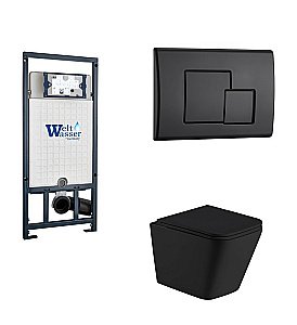 Унитаз с инсталляцией WeltWasser MARBERG 507+GELBACH 043 GL-BL+MAR 507 SE MT-BL черный/кнопка черная матовая, безободковый, с крышкой микролифт, слив торнадо купить в интернет-магазине Sanbest