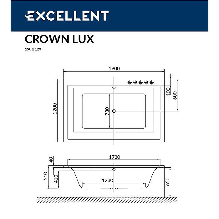 Ванна акриловая EXCELLENT Crown Lux LINE WAEX.CRO19.LINE.BR 190x120 белая с гидромассажем купить в интернет-магазине Sanbest