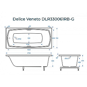 Ванна Delice Veneto DLR330061RB-G 170х75 белая/ручки черные купить в интернет-магазине Sanbest